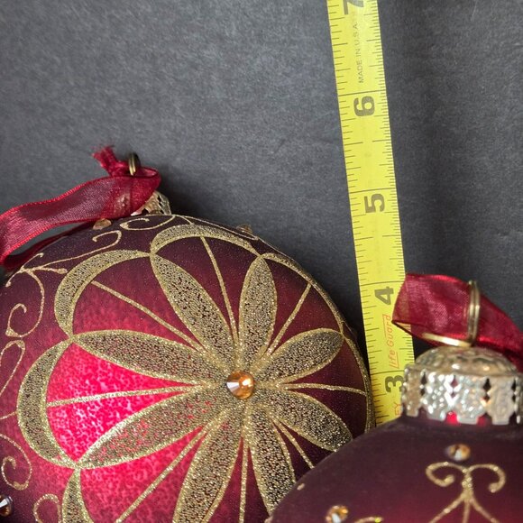 Frontgate Red Gold Flower Burst Glass Ornaments Set Of 4 Luxury Christmas 4–5" - Picture 6 of 10